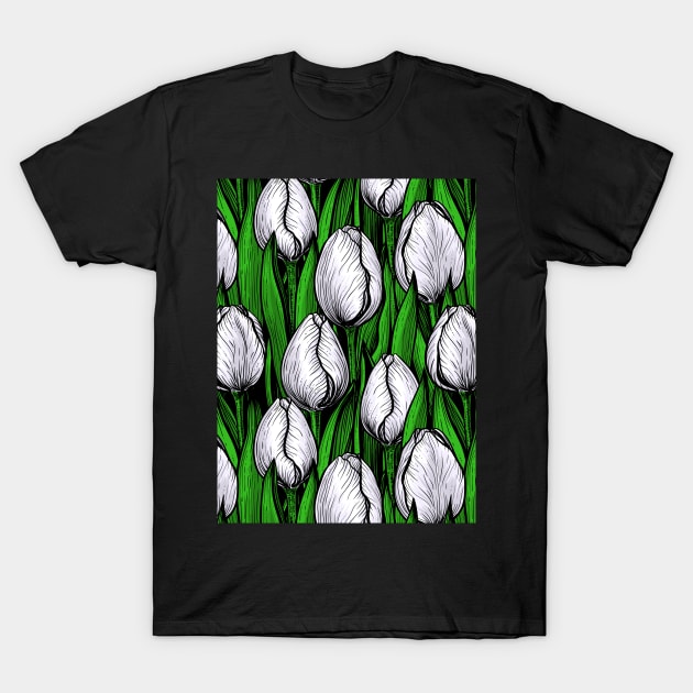 White tulips with green leaves T-Shirt by katerinamk